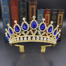 Estella 自助婚禮水滴公主金色皇冠髮梳 H005-2 EST335, 1個, 藍色