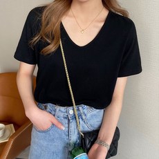 엘쏘 여성용 브이넥 소프트 이지 반팔 티셔츠