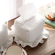 CASA VERDE 荷葉邊方形迷你面紙盒套, 白色