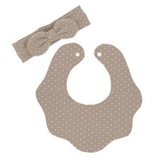 AVAUMA 圓點圍兜+蝴蝶結頭帶, 摩卡棕, 1組