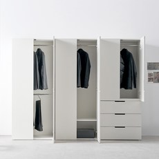 웰퍼니쳐 담우 1단 행거선반형 800 + 2단 행거형 800 + 3단 서랍형 800 옷장 세트 방문설치, 화이트