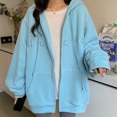 鳳蝶溫暖字母印花彩色孕婦寬鬆連帽拉鍊外套