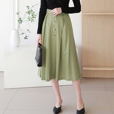 Queenis 標準後腰鬆緊帶百褶亞麻裙