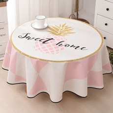 마켓에이 라인패턴 라운드 방수 식탁보, 파인애플, 110cm