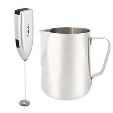 Caferia 電動牛奶起泡器 CEM1 + 拿鐵拉花牛奶拉花杯 1000ml CS3 套組, 單一顏色, 1套