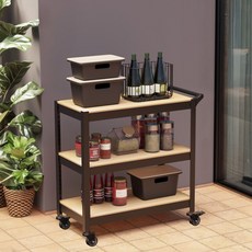 HOMEDANT HOUSE 鐵製移動式收納層架推車 700 x 400 x 730 mm, 黑色, 3層