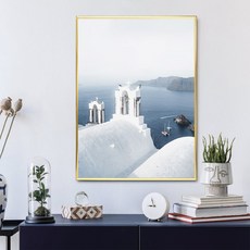 마벨인홈 인테리어 알루미늄 액자 포스터 세트 교회와 바다A, 골드