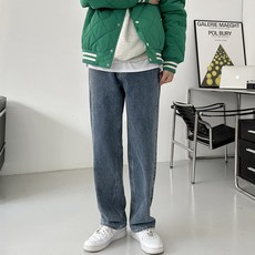 머시따 남성용 뒷밴딩 데미지 워싱 세미 와이드 데님팬츠