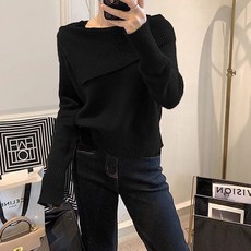 MarketA 女款肩部不對稱素色針織長袖T恤 M263-0003BXL