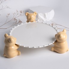 小熊水滴蛋糕架 4號 + 3入小熊公仔組, 黃色, 1套