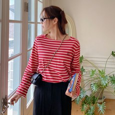 이블렛 제이스타일 여성용 투모리 ST 자수 보트넥 티셔츠