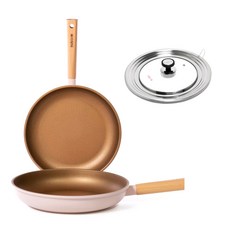 Kitchen-Art 平底鍋具套組 3件組 11949, 金色+粉色, 煎鍋26cm+28cm+多蓋