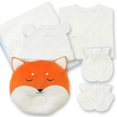 babybear 嬰兒用愛心新生兒內衣 + 防抓手套 + 腳套 + 新生兒帽 + 包巾 + 狐狸定型枕套組