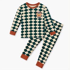 unifriend 童款冬季馴鹿格紋刷毛9分袖上衣長褲組