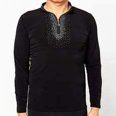 dancedome 拉鍊燙鑽長袖T恤 MDT4500, 黑色