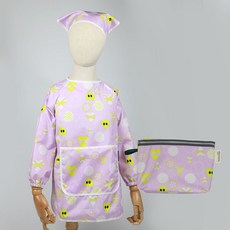 BEBE CHOUETTE 兒童防水長袖美術圍裙 + 頭巾 + 收納袋組, 愛心泡泡 紫丁香