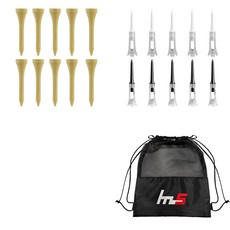 NAYASTYLE 木質高爾夫短球釘 10入 + 塑膠高爾夫超長球釘 10入 + 收納袋套組 GFYP-182-1+180PU, 混色