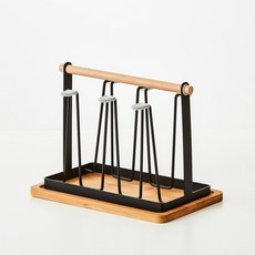 ARTcom 廚房杯架+木托盤套組 LV0002, 黑色, 1組