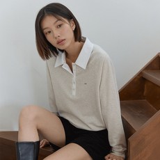 아워호프 여성용 버튼 카라 로고 스웨트셔츠