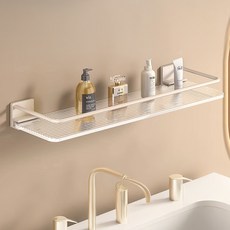 Hanbomnuri 浴室一字型無鑽孔置物架 壁掛式層架, 象牙白, 1個