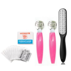 굳은살제거 발 각질 면도기 로즈 2p + 면도날 10p + 각질제거기 세트, 1세트