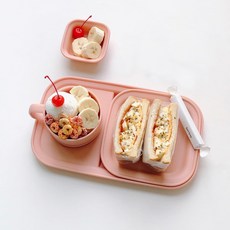 NIneware Ordinary Table 餐具組 4p, 早午餐桌 + 湯杯 + 調料碗 + 方盤, 復古粉紅色, 1組