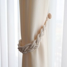 麻花繩結磁吸窗簾綁帶 50cm, 象牙白, 1個
