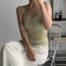 뜨개진 여성용 비스코스 쫀쫀 골지 양브이넥 뷔스티에 로베인 나시