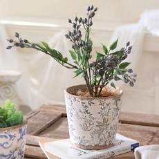 ScentBasket 法式復古仿舊花盆, 1個, 灰葉