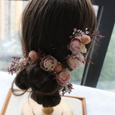 Get It Blue新娘亞馬遜新手工蕾絲乾燥花髮箍, 1個, 粉色的