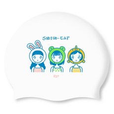 SD7 動物造型矽膠泳帽, 白色, 1個
