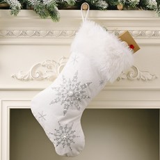 Artyhome 珍珠雪花聖誕襪裝飾, 銀色, 1個