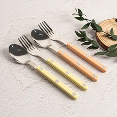 TINNY BLANC 兒童Reve雙人甜點西式餐具組, 1套, 萊姆, 蜜桃絨, 茶匙 2p + 茶叉 2p