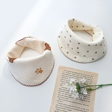 woojooi 女童用 小熊點點 Yoryu 三角圍兜 2件組