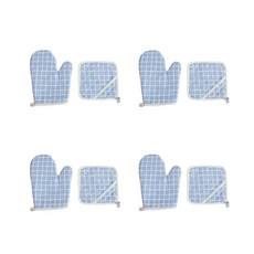 方格微波爐和烤箱手套 4入+隔熱墊 4入, 4型, 1套