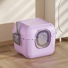 Gaekwacheonsun 貓咪全罩式貓砂盆 + 貓砂鏟套組, 1套, 紫羅蘭色(貓砂盆)