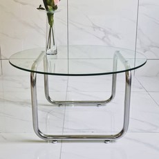 케이지메탈 유리 원형 테이블 높이 380mm x 지름 600mm T 12, 혼합색상