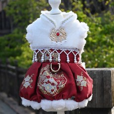 Wavy Days 寵物串珠東方風冬季節日寵物洋裝, 紅色