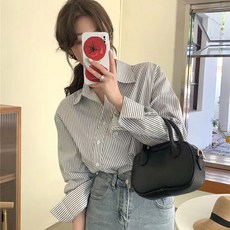 PEONIST 女款條紋不對稱鈕扣夾襯衫