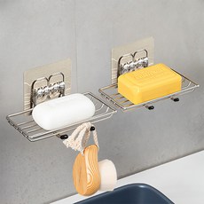 我無知 雙掛鉤 免打孔 不鏽鋼 肥皂架, 銀, 2個