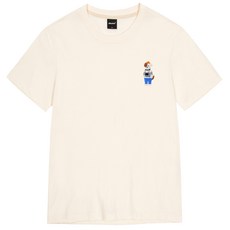 okstar 男女通用 迷你攝影師 Brodog 刺繡短袖T恤 1TS005, 奶油色
