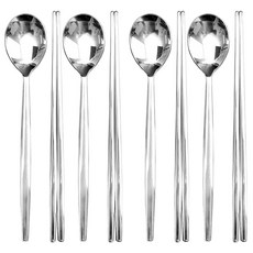 HAEMO 宮廷湯匙筷子 4套, 銀色, 湯匙 4p + 筷子 4p