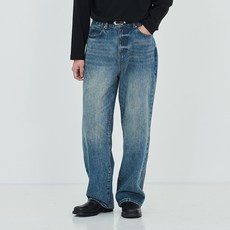 페이탈리즘 남성용 크랙 워시드 와이드핏 면 청바지