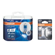 OSRAM 歐司朗 酷藍光 Advance 鹵素頭燈 5000K 2入 + LED T10 燈泡 2入 套組, 1套, 混色, H4
