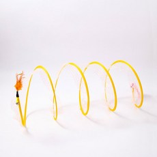 soonZAM 貓咪可折疊隧道玩具 + 羽毛鈴鐺玩具老鼠套組, 黃色, 1套