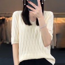 Daysoy 女款V領防走光針織短袖上衣