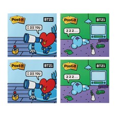 3M Post-it 強力黏著封面便利貼 BT21 TATA 2入 + KOYA 2入, 混合色, 1套