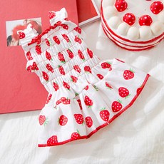 반려동물 아티펫 스트로베리 귀여운 딸기 원피스, 레드, 1개