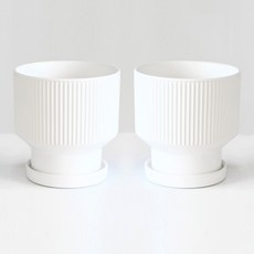 도시정원 모던 원형 콤포트 엣지 스트라이프 화분, 화이트