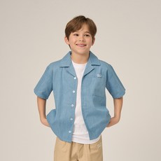 YALE KIDS 兒童透氣基本款類丹寧開襟短袖襯衫 YJCTSHD23065